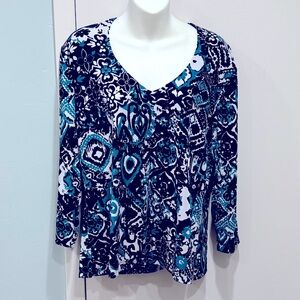 Size 2 US L Chico’s Travelers Black & White MultiColored Top Tunic